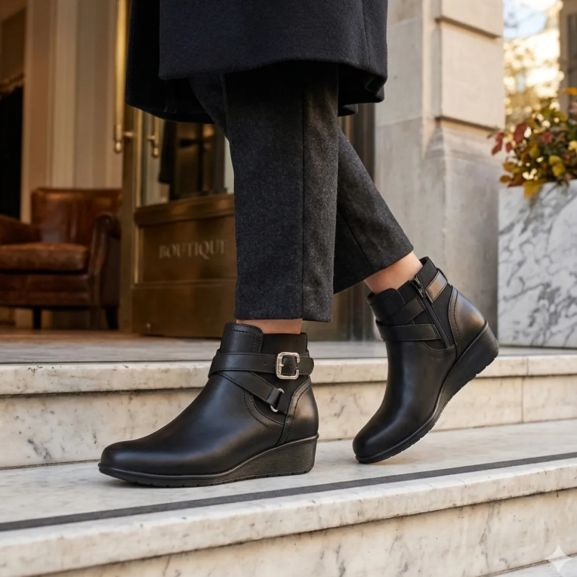 Bota Botín Piel Negro Tacón corrido Para Mujer Epidemia 02046