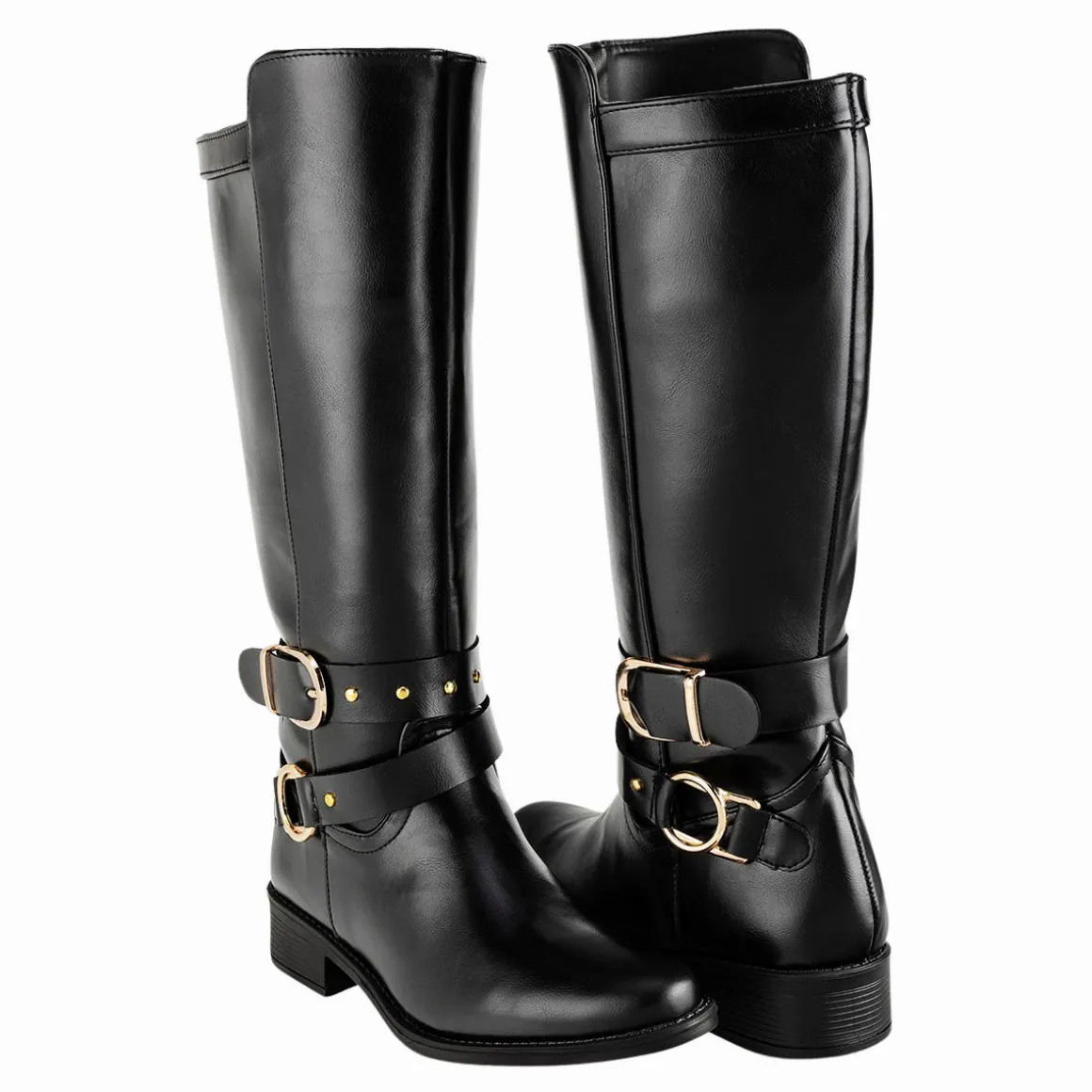 Botas Tipo Equitación Doble Hebilla Para Mujer Fusión 07966