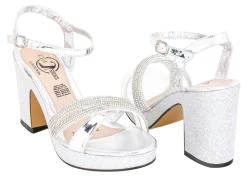 Sandalia Vestir Fiesta Graduación Para Mujer Moda Tacón Plata Joza 02930-03507
