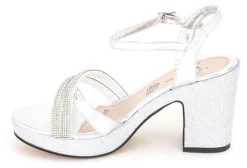 Sandalia Vestir Fiesta Graduación Para Mujer Moda Tacón Plata Joza 02930-03507