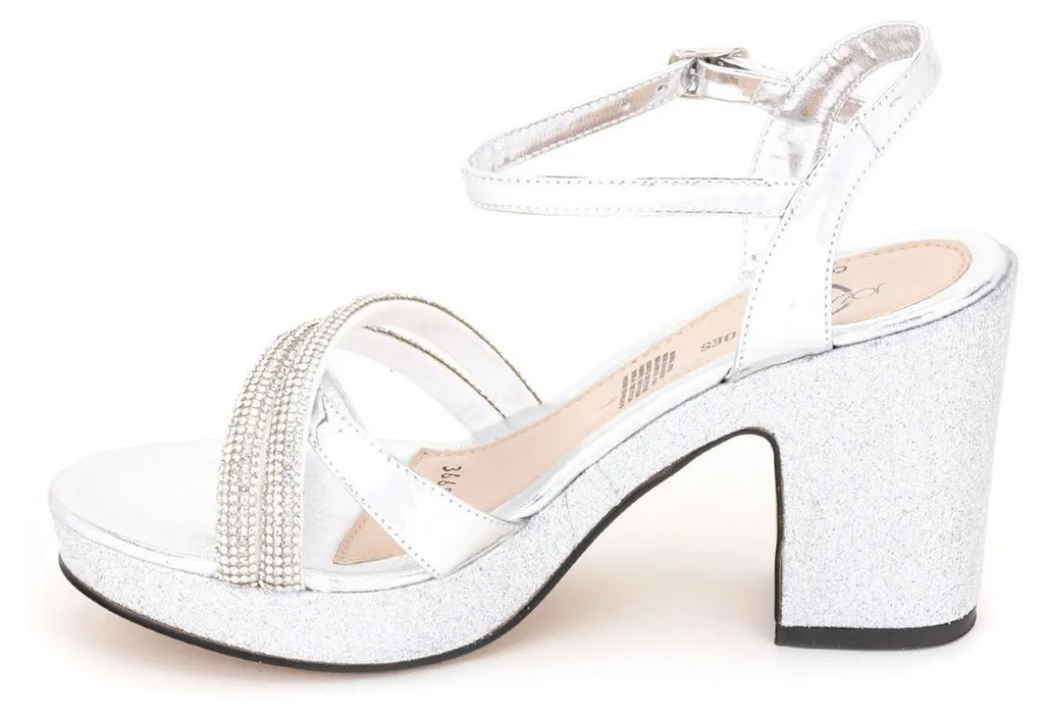 Sandalia Vestir Fiesta Graduación Para Mujer Moda Tacón Plata Joza 02930-03507