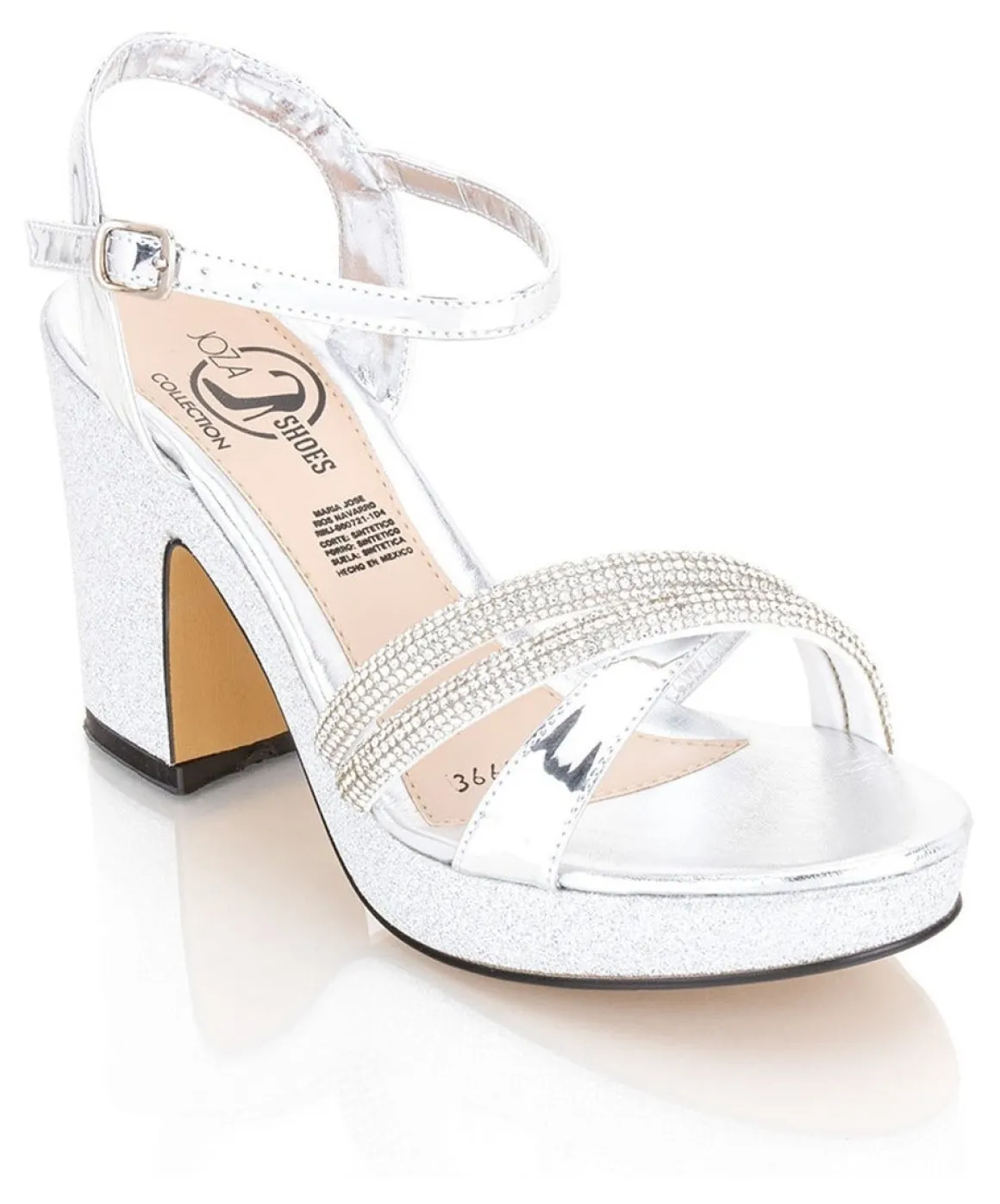 Sandalia Vestir Fiesta Graduación Para Mujer Moda Tacón Plata Joza 02930-03507