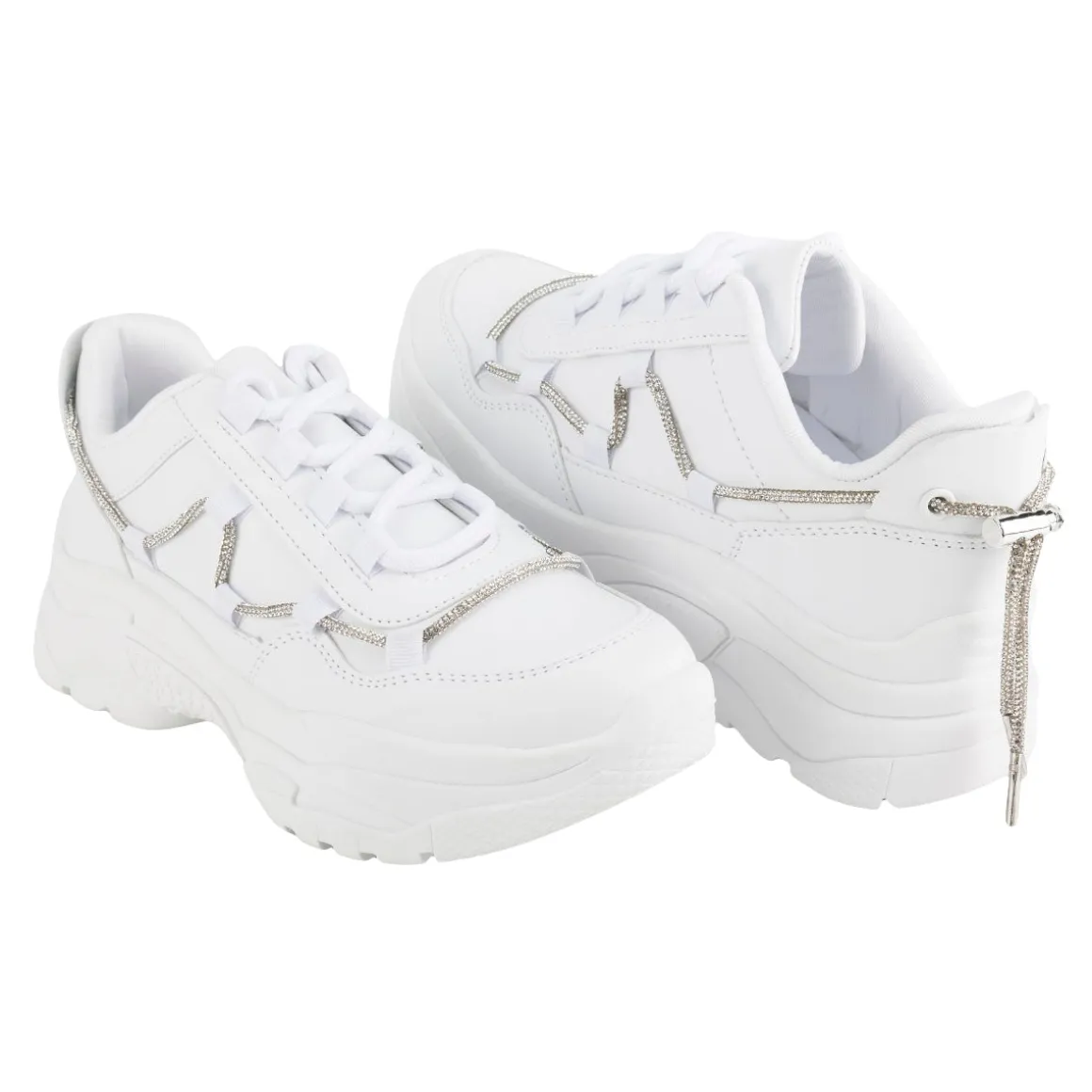 Tenis Blancos Plataforma Brillos Para Mujer Neosport 05216