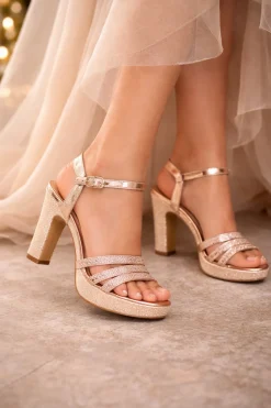 Zapatilla Abierta Vestir Fiesta Graduación Oro Rosado Para Mujer Joza 03506