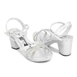 Zapatilla Elegante Fiesta Graduación Tiras Brillo Plata Para Mujer Joza 05412