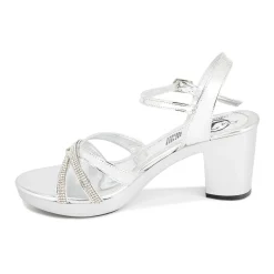 Zapatilla Elegante Fiesta Graduación Tiras Brillo Plata Para Mujer Joza 05412